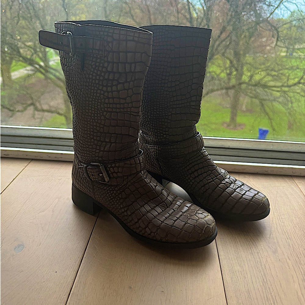 Prada boots. Size 8.5. Genuine leather crocodile print embossed